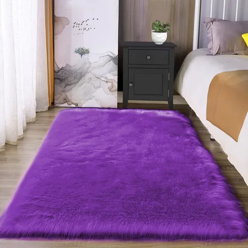 Vista 23 de Latepis - Alfombra rectangular de piel sintética tipo lana de oveja suave y esponjosa de estilo bohemio para sala de estar, dormitorio y residencias