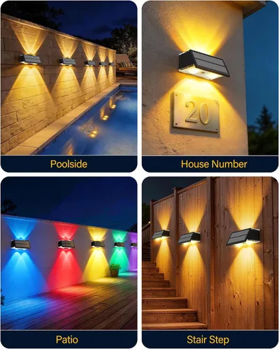 Vista 9 de Luces solares para valla al aire libre, paquete de 2 luces solares Negro