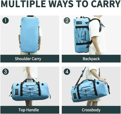 Vista 5 de 80L Dry Bag Large Waterproof Bag Roll-Top Heavy Duty Fishing Duffel Bag with Durable Straps & Handles for Kayaking Paddle boarding Boating Rafting