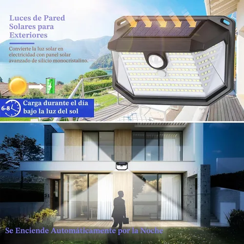 Vista 4 de Luces solares para exteriores, paquete de 2, súper brillantes, 178 LED, luz de pared con sensor de movimiento, ángulo amplio de 270° y 3 modos, luz