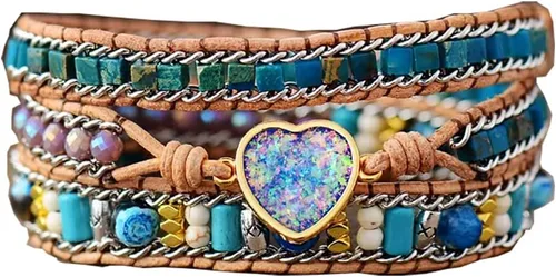 ZOSOJONA Pulsera envolvente para mujer, estilo bohemio, con cuentas de piedra de cristal de jaspe natural