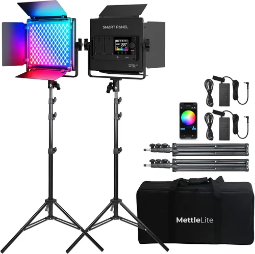Vista 9 de Mettlelite Luz de Video LED RGB SPL210C con Control de APP, Panel RGB de Color Completo 360, 2800K-8000K, CRI/TLCI 97+, 10 Escenas, Iluminación