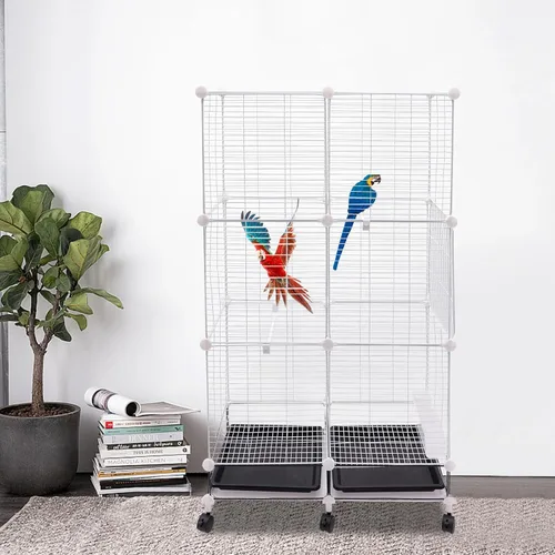 Vista 7 de Jaula grande para pájaros con soporte de 54 pulgadas con bandeja extraíble, soporte de jaula para pájaros rodante con ruedas para periquitos, loros