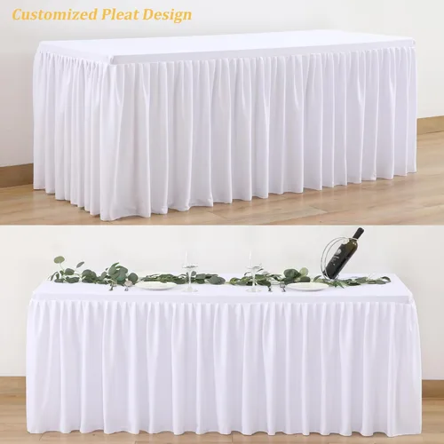 Vista 94 de Manteles de poliéster negro para mesas rectangulares de 4 pies, cubierta de mesa ajustada sin arrugas con falda de mesa plisada con volantes