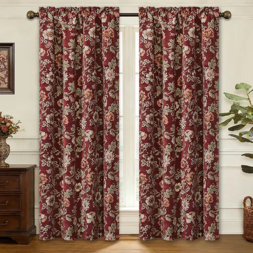 Vista 42 de Loom and Mill - Cortinas de lujo de jacquard para dormitorio, cortinas de damasco beige de 2 paneles con alzapaños, elegante cortina de ventana