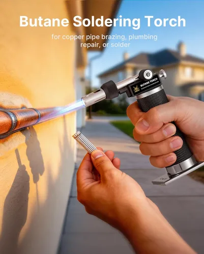 Vista 5 de RAVS Kit de Soldador de Butano Inalámbrico, Kit de Soplete de Butano Multifunción de 14 Piezas, Soplete de Soldadura Portátil con Llama Ajustable