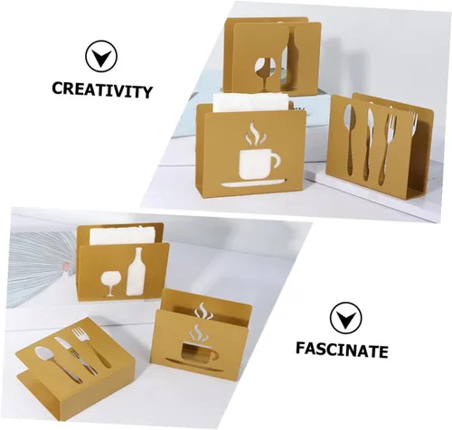 Vista 9 de BESPORTBLE Square Metal Napkin Rack with Hollow Cutlery Design, Vertical Upright Napkin Holder for Kitchen and Restaurant Table Decor, Household