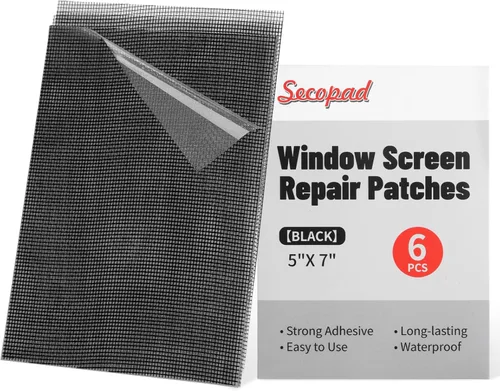 Secopad Kit de reparación de pantalla de 5 x 7 pulgadas, color negro/gris, 6 piezas de cinta de reparación de parches de pantalla para puerta de