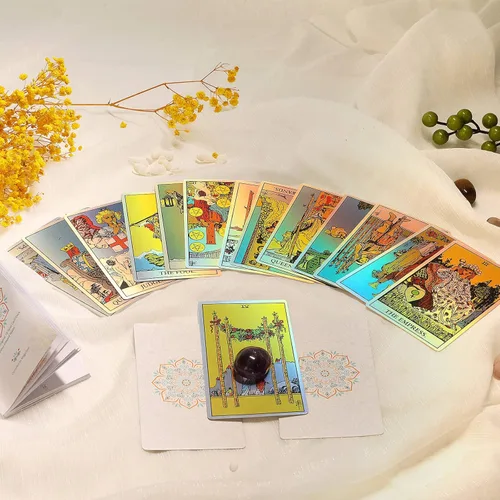 Vista 4 de MagicSeer Barajas de cartas de tarot arcoíris, juegos de cartas de tarot y libros para principiantes, baraja de tarot holográfica