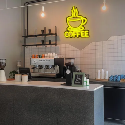 Vista 5 de Letreros de neón de café, letrero LED de neonCoffee, regulable, alimentado por USB, decoración de pared para cafetería, cafetería, cafetería