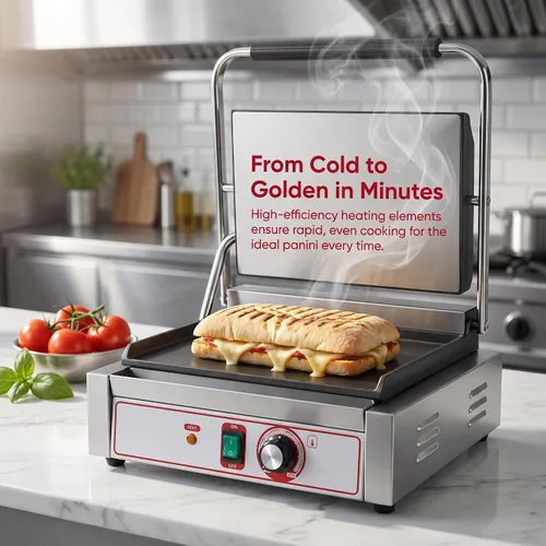 Vista 3 de Parrilla comercial Panini Prensa plana Sandwich Maker Industrial Panini Machine Single Grill Grande (parrilla de prensa Panini estándar)