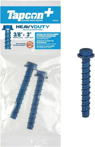 Vista 25 de Tapcon + Anclajes de hormigón de cabeza hexagonal de alta resistencia de 1/2 x 3 pulgadas, 10 unidades, revestimiento climático azul resistente a