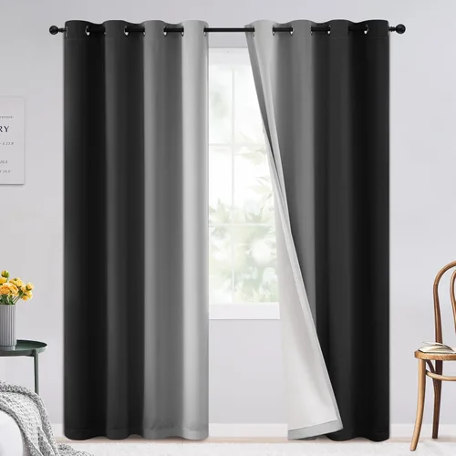 Vista 158 de SimpleHome Cortinas degradadas degradadas para oscurecer la habitación de 36 pulgadas de largo para dormitorio, con ojales y bloqueo de luz Negro