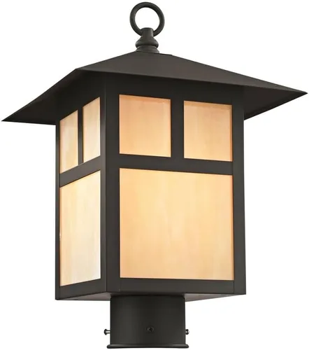 Vista 3 de Livex Lighting 2134-07 Montclair Mission 1 Light Outdoor Bronze Finish - Cabezal de poste de latón macizo con vidrio Tiffany iridiscente