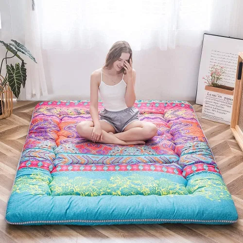 Vista 345 de Colchón futón japonés de piso gris constelación, de piso tatami, portátil, para acampar, para niños, sofá cama plegable enrollable con protector