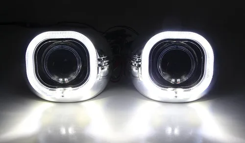Vista 5 de iJDMTOY Par de 3.0 Tamaño Cromo Acabado OvalCuadrado Xenón Blanco LED DRLLiquidaciónLuz de Conducción Halo Anillo Bisels Shroud Solo Compatible