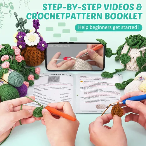 Vista 29 de Kit de ganchillo para principiantes, kit de inicio de ganchillo con tutoriales en video paso a paso, kits de aprendizaje para adultos y niños