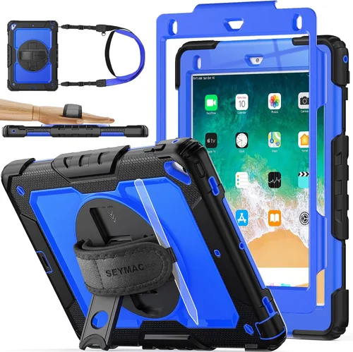 Vista 10 de SEYMAC stock Funda para iPad de 6ª / 5ª Generación Funda/Air 2 / Pro de 9.7 pulgadas, Protección Resistente con Protector de Pantalla, con Soporte