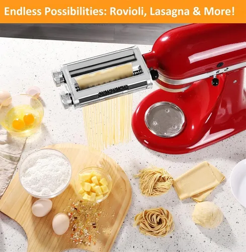 Vista 6 de Pasta Maker Attachment for KitchenAid Stand Mixers,Sturdy 3 in 1 Set Included Pasta Sheet Roller, Spaghetti and Fettuccine Cutter Accessories-Unique