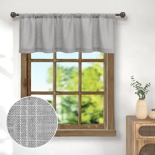Vista 12 de Pitalk - Cenefa de ventana de lino negro para cocina, bolsillo para barra de 3 pulgadas, semitransparente, estilo bohemio moderno de granja, cenefa