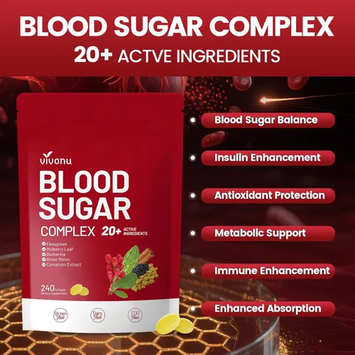 Vista 2 de VivoNu Complejo de azúcar en sangre 20+ ingredientes activos (480 cápsulas blandas/2 bolsas)