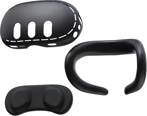 VR Face Pad Cover and VR Shell Cover and Lens Cover Protector for Meta Quest 3 Accessories, VR Headset Covers Set for Oculus Quest 3 Headset (Black)