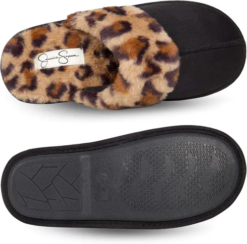 Vista 5 de Jessica Simpson - Pantuflas cómodas de piel sintética para mujer con suela antideslizante y espuma viscoelástica