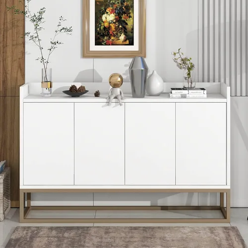 Vista 18 de LUMISOL Armario de almacenamiento moderno con puertas y base de metal, aparador de cocina de madera con estantes ajustables para espacios pequeños