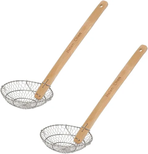 Vista 11 de Helen's Asian Kitchen - Mini colador tipo telaraña de 3 pulgadas, de acero inoxidable con mango de bambú natural