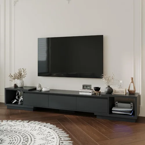 ECACAD Soporte de TV de longitud ajustable para televisores de hasta 70 pulgadas, moderno centro de entretenimiento multimedia con 3 cajones y Negro