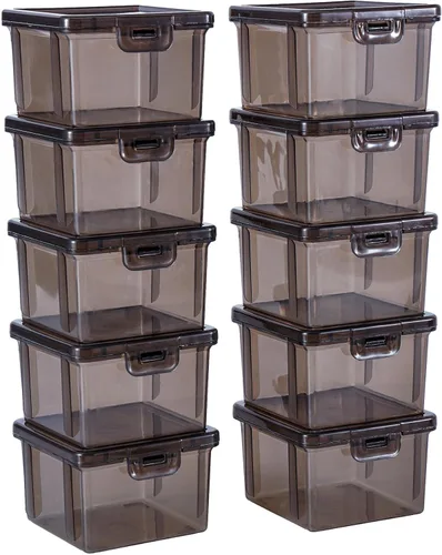 Vista 9 de Paquete de 10 recipientes pequeños de plástico con tapas, cajas de almacenamiento apilables transparentes y organizadores para organizador