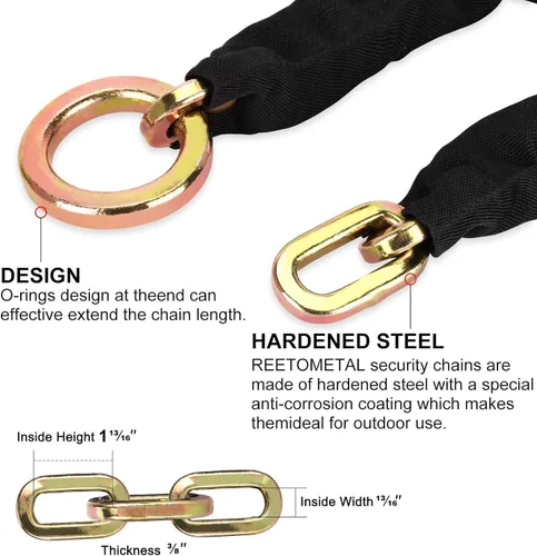 Vista 2 de Cadena de seguridad resistente, más larga de 10 pies x 38 pulgadas de grosor, resistente a los cortes, cadena de bloqueo antirrobo de acero
