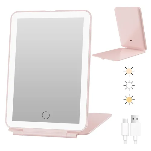 Vista 10 de FUNTOUCH Espejo de Maquillaje de Viaje Recargable con Luces y Espejos de Aumento 10X, Espejo de Tocador Iluminado Portátil con 80 LED, Batería