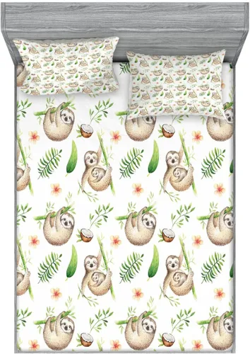 Vista 93 de Ambesonne - Juego de sábanas bajeras y fundas de almohada, diseño primaveral de acuarelas con jardín de hierbas y flores, juego de 4 piezas
