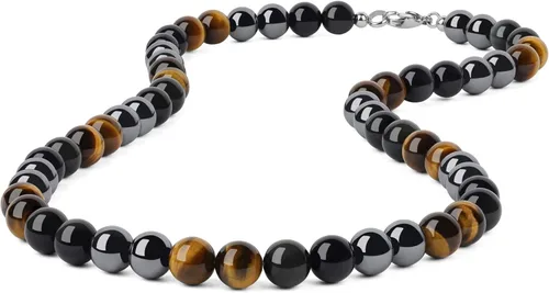 GAVU Collar de cristal con cuentas de piedras preciosas para hombre, Piedra, hematita y obsidiana arcoíris