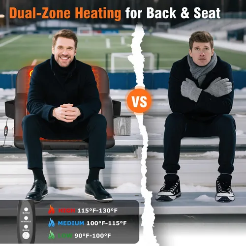 Vista 3 de Suteck Dual-Side Heated Stadium Seats with Back Support, Wide Portable Stadium Chair, Foldable Bleacher Chair W/USB 3-Level Heating, 5 Storage