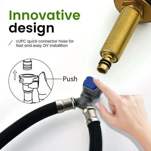 Vista 8 de Grifos de lavabo de baño de oro cepillado de 3 agujeros, grifo de lavabo de cascada generalizado con drenaje emergente grifos de tocador de baño