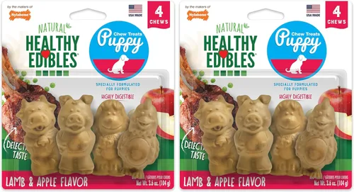 Vista 11 de Nylabone Healthy Edibles Masticables Naturales para Cachorros Golosinas de Larga Duración para Cachorros, Sabor Cordero y Manzana, Pequeño/Regular