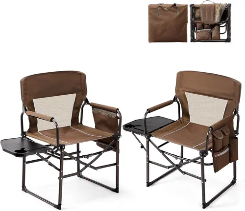 VINGLI Sillas de campamento, silla de director, silla de camping con mesa auxiliar y bolsa de transporte, sillas de campamento resistentes para