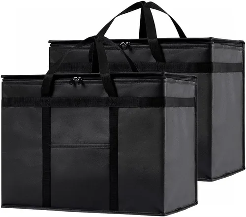 Vista 16 de NZ home Bolsa térmica XXL aislada y calentador de alimentos para entrega y compras de comestibles con parte superior con cremallera, color negro