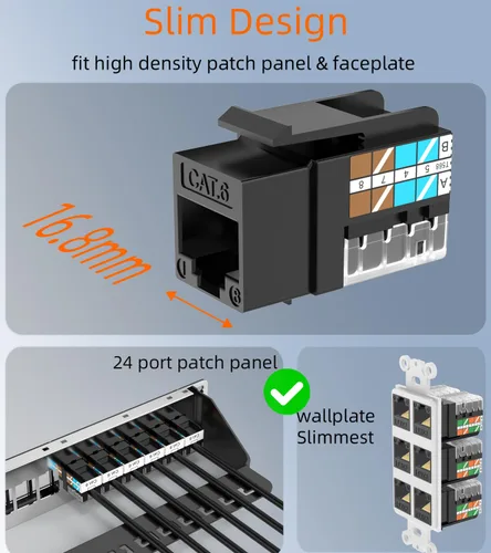 Vista 2 de Rapink RJ45 Conector Keystone Cat6 Soporte 10G, Conectores Keystone UTP 10 Pack para Placa de Pared y Panel de Conexiones, RJ45 Keystone 90 Grados