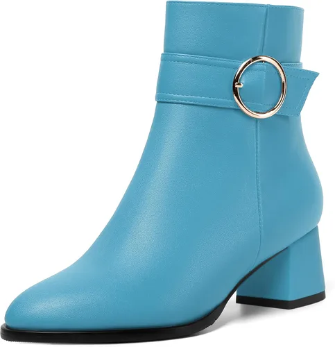 Vista 25 de MERRORI Botas altas de tacón bajo mate mate con cremallera y punta redonda para mujer, 2 pulgadas Beige