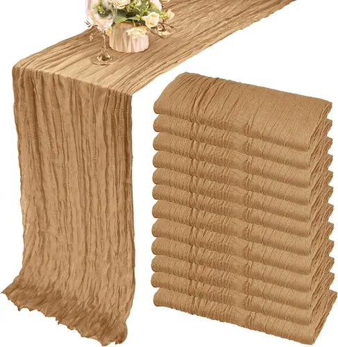 Vista 15 de Pack de 12 caminos de mesa de estopilla de 35x72 pulgadas, bohemio, de gasa, rústico, tela de queso, camino de mesa largo romántico para boda