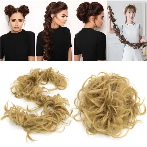 Vista 3 de IMISSU Extensión de cabello rizado y desordenado de gran tamaño, banda elástica para el cabello, dona, recogida y chignon, para mujeres y niñas