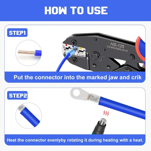 Vista 6 de Ratchet Wire Crimping Tool, AWG 22-10 Quick Change Jaw Wire Crimper for Heat Shrink, Insulated Nylon and Electrical Wire Connectors
