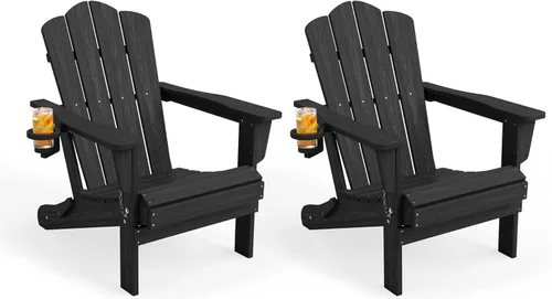 Vista 63 de KINGYES Silla plegable estilo Adirondack, sillas de patio resistentes a todo clima de HDPE, silla de césped con textura de madera para junto a
