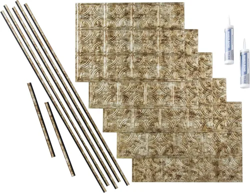 Vista 22 de FASÄDE Kit de protector contra salpicaduras decorativo de vinilo estilo tradicional/patrón 1 de 15 pies cuadrados en bronce antiguo