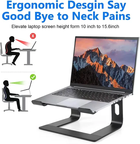 Vista 2 de Soporte para laptop, soporte ergonómico desmontable para computadora portátil para escritorio, soporte elevador de aluminio portátil para laptop