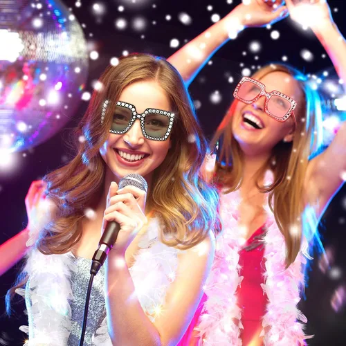 Vista 5 de 2 Pack LED Feather Boa Includes 2 Pcs Feather Boa 2 Pieces 20 LED String Lights and 2 Square Rhinestone Sunglasses for Party Wedding Dancing Costume