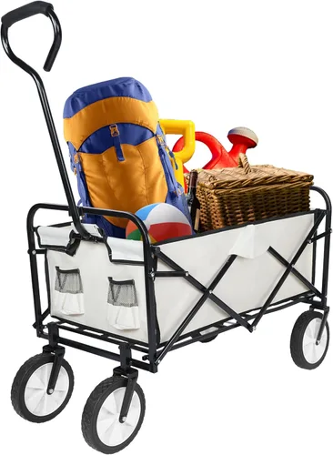 Vista 12 de YSSOA - Carro de mano portátil y resistente con toldo extraíble, ruedas de 8 pulgadas, asas ajustables y doble tela para ir de compras, picnic